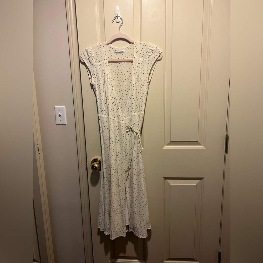 Reformation Carina Dress Midi Wrap Polka Dot Beige XS